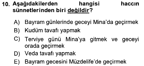 İslam İbadet Esasları 2017-2018 3 Ders Sınavı - 10. soru