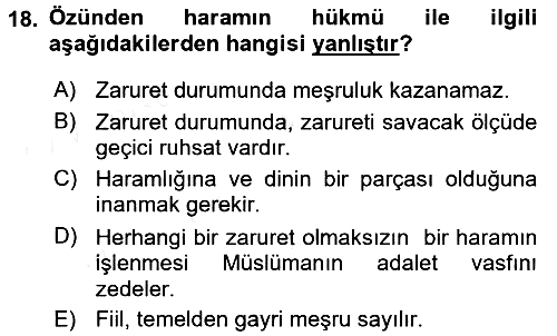 İslam İbadet Esasları 2017-2018 3 Ders Sınavı - 18. soru
