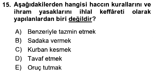 İslam İbadet Esasları 2018-2019 3 Ders Sınavı - 15. soru