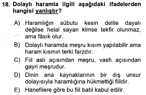 İslam İbadet Esasları 2018-2019 3 Ders Sınavı - 18. soru