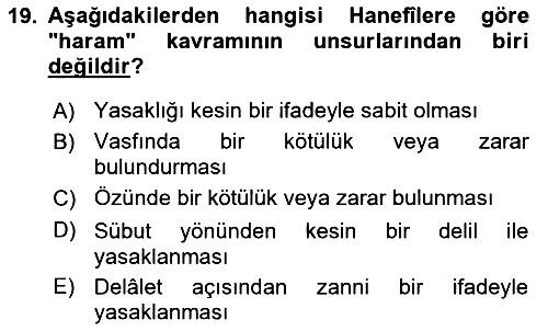 İslam İbadet Esasları 2018-2019 3 Ders Sınavı - 19. soru