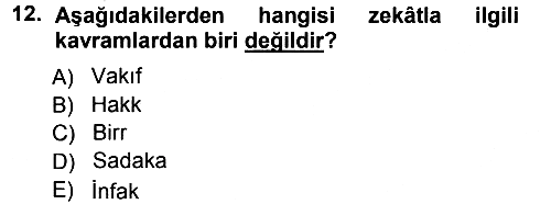 İslam İbadet Esasları 2012-2013 Ara Sınav - 12. soru