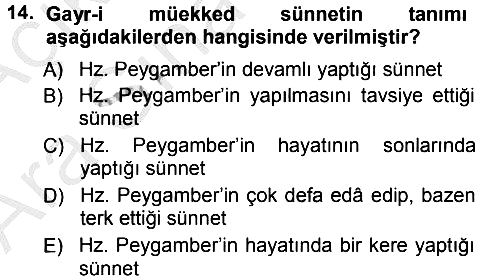 İslam İbadet Esasları 2012-2013 Ara Sınav - 14. soru