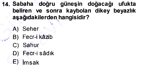 İslam İbadet Esasları 2013-2014 Ara Sınav - 14. soru