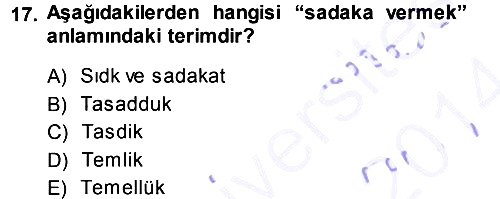 İslam İbadet Esasları 2013-2014 Ara Sınav - 17. soru
