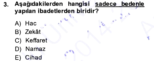 İslam İbadet Esasları 2014-2015 Ara Sınav - 3. soru