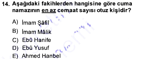 İslam İbadet Esasları 2014-2015 Ara Sınav - 14. soru