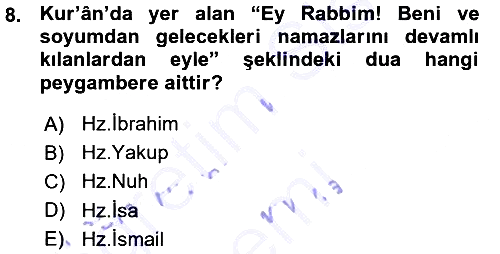 İslam İbadet Esasları 2015-2016 Ara Sınav - 8. soru
