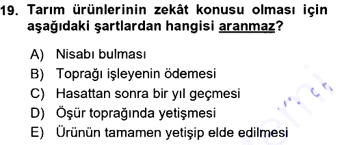 İslam İbadet Esasları 2015-2016 Ara Sınav - 19. soru