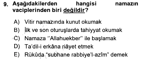 İslam İbadet Esasları 2016-2017 Ara Sınav - 9. soru
