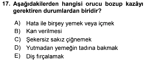 İslam İbadet Esasları 2016-2017 Ara Sınav - 17. soru
