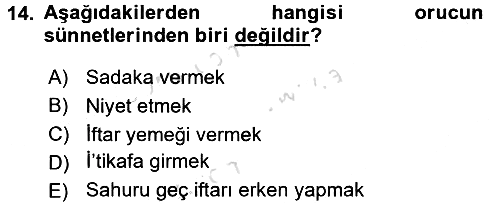 İslam İbadet Esasları 2017-2018 Ara Sınav - 14. soru