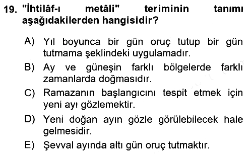 İslam İbadet Esasları 2018-2019 Ara Sınav - 19. soru