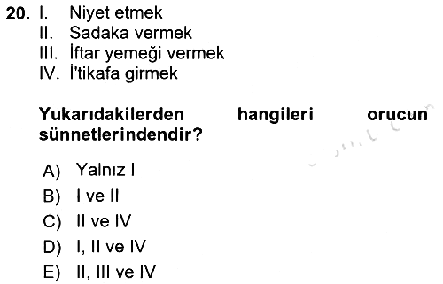 İslam İbadet Esasları 2021-2022 Ara Sınav - 20. soru
