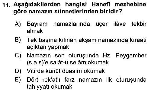 İslam İbadet Esasları 2022-2023 Ara Sınav - 11. soru