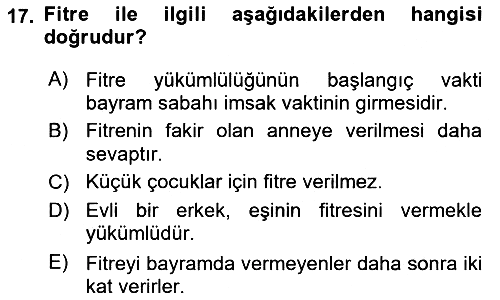 İslam İbadet Esasları 2022-2023 Ara Sınav - 17. soru