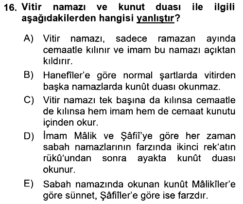 İslam İbadet Esasları 2023-2024 Ara Sınav - 16. soru