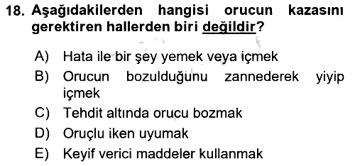 İslam İbadet Esasları 2023-2024 Ara Sınav - 18. soru