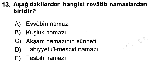 İslam İbadet Esasları 2024-2025 Ara Sınav - 13. soru