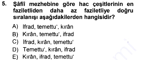 İslam İbadet Esasları 2012-2013 Dönem Sonu Sınavı - 5. soru
