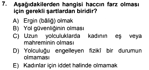 İslam İbadet Esasları 2012-2013 Dönem Sonu Sınavı - 7. soru