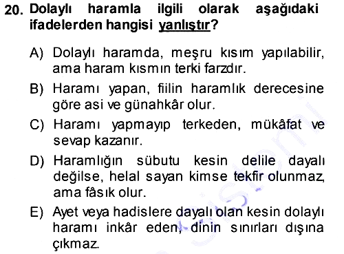 İslam İbadet Esasları 2013-2014 Dönem Sonu Sınavı - 20. soru
