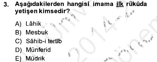 İslam İbadet Esasları 2014-2015 Dönem Sonu Sınavı - 3. soru