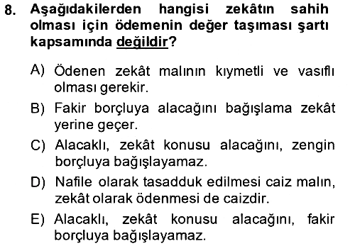 İslam İbadet Esasları 2014-2015 Dönem Sonu Sınavı - 8. soru