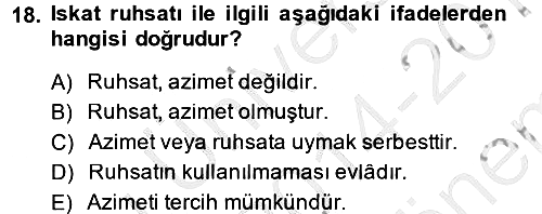 İslam İbadet Esasları 2014-2015 Dönem Sonu Sınavı - 18. soru