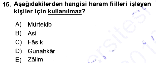İslam İbadet Esasları 2015-2016 Dönem Sonu Sınavı - 15. soru
