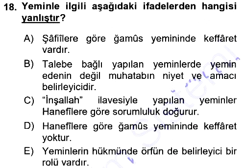 İslam İbadet Esasları 2015-2016 Dönem Sonu Sınavı - 18. soru