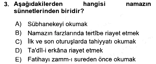İslam İbadet Esasları 2016-2017 Dönem Sonu Sınavı - 3. soru