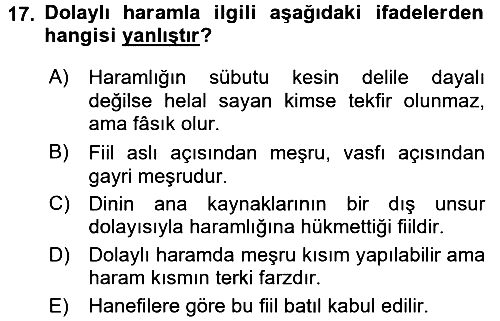 İslam İbadet Esasları 2016-2017 Dönem Sonu Sınavı - 17. soru