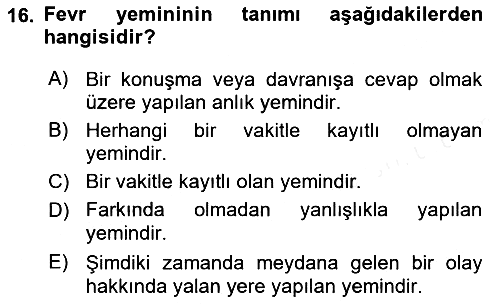 İslam İbadet Esasları 2018-2019 Dönem Sonu Sınavı - 16. soru