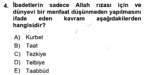 İslam İbadet Esasları 2019-2020 Dönem Sonu Sınavı - 4. soru