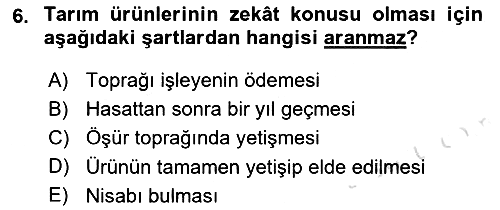 İslam İbadet Esasları 2019-2020 Dönem Sonu Sınavı - 6. soru