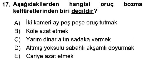İslam İbadet Esasları 2021-2022 Dönem Sonu Sınavı - 17. soru