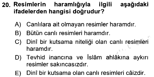 İslam İbadet Esasları 2021-2022 Dönem Sonu Sınavı - 20. soru