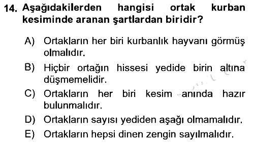 İslam İbadet Esasları 2022-2023 Dönem Sonu Sınavı - 14. soru