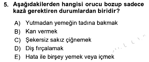 İslam İbadet Esasları 2023-2024 Dönem Sonu Sınavı - 5. soru