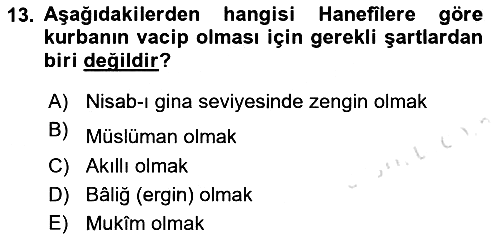 İslam İbadet Esasları 2023-2024 Dönem Sonu Sınavı - 13. soru