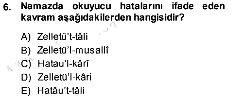 İslam İbadet Esasları 2014-2015 Tek Ders Sınavı - 6. soru
