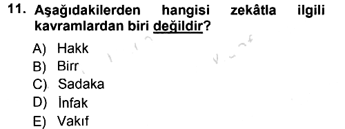 İslam İbadet Esasları 2014-2015 Tek Ders Sınavı - 11. soru
