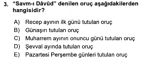 İslam İbadet Esasları 2015-2016 Tek Ders Sınavı - 3. soru