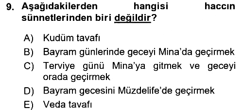 İslam İbadet Esasları 2015-2016 Tek Ders Sınavı - 9. soru