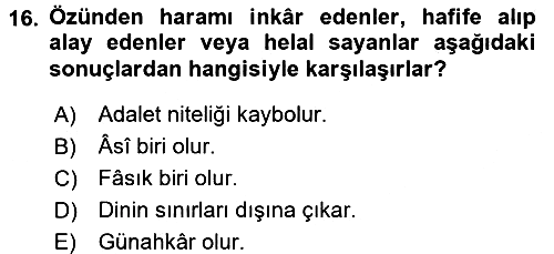 İslam İbadet Esasları 2015-2016 Tek Ders Sınavı - 16. soru