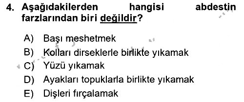 İslam İbadet Esasları 2018-2019 Yaz Okulu Sınavı - 4. soru