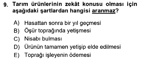 İslam İbadet Esasları 2018-2019 Yaz Okulu Sınavı - 9. soru