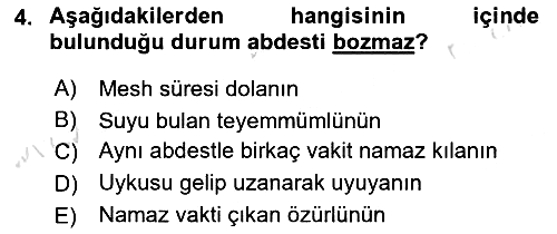 İslam İbadet Esasları 2020-2021 Yaz Okulu Sınavı - 4. soru