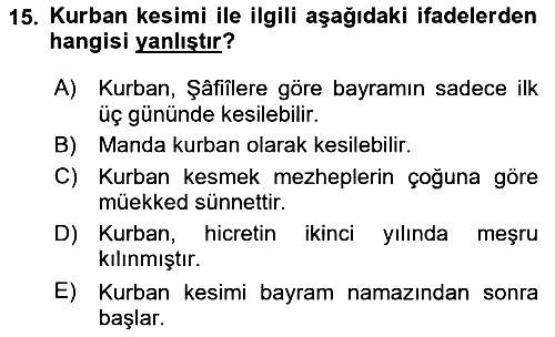 İslam İbadet Esasları 2020-2021 Yaz Okulu Sınavı - 15. soru